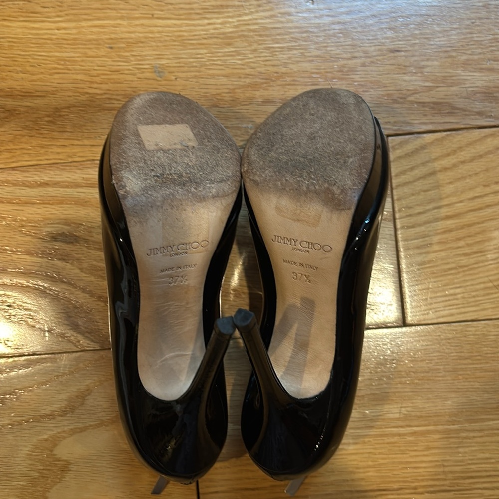 JIMMY CHOO black patent peep toe leather heels shoes booties - Picture 11 of 15